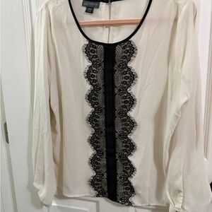 Covington Cream Blouse with Black Lace Center Trim